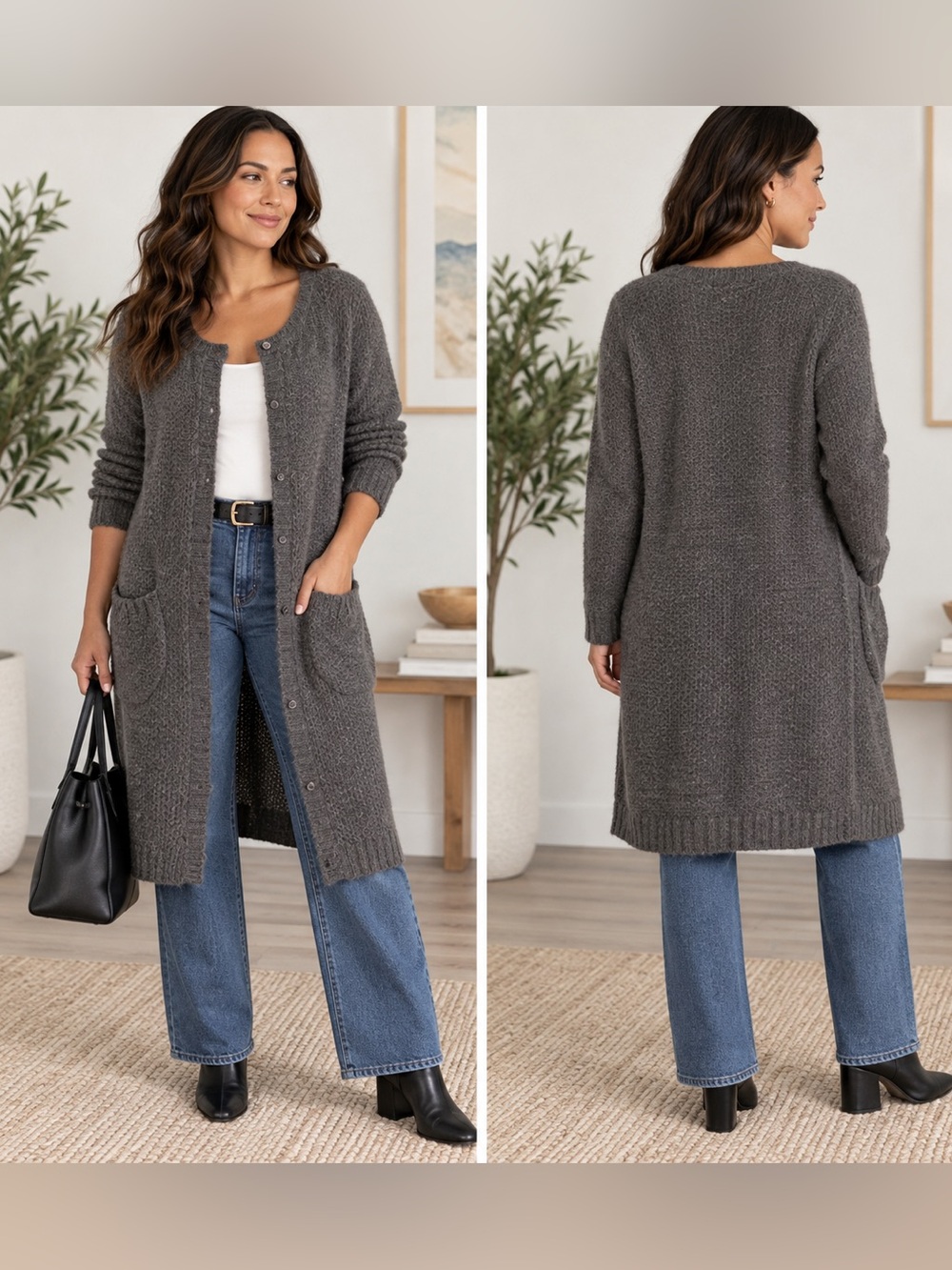 Zara Gray Mohair Wool Blend Longline Cardigan Duster Sweater Size M